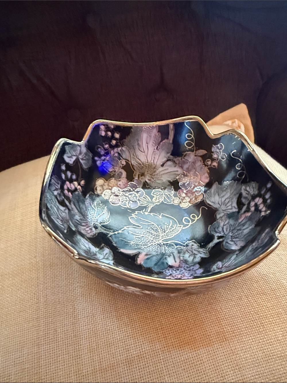Decorative Floral Ceramic Bowl in Black and Pink - Elegant Home Art